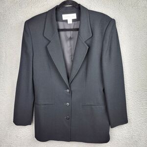 VTG Jones New York Blazer Size 10 Black 100% Worsted Wool Made In USA Classic